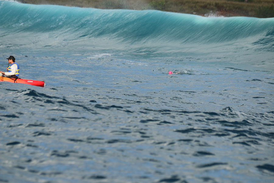 A challenging start through the surf on Molokai